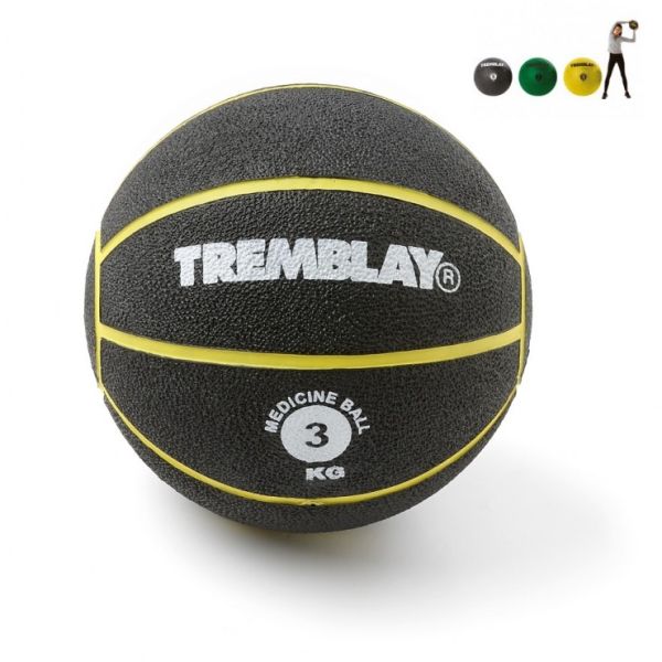წონითი ბურთ TREMBLAY Medicine Ball 3kg D23cm ყვითელი ზოლებით