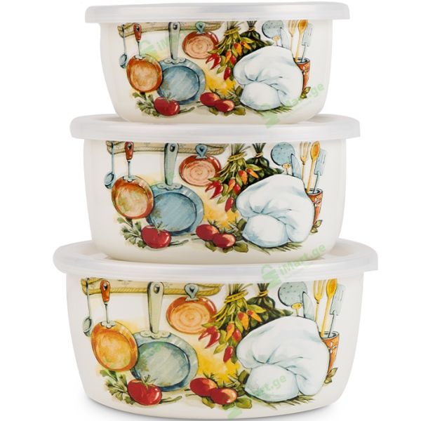 ემალის კონტეინერების ნაკრები ARSHIA 14-16-18სმ 0,85-1,3-2ლტ 3ც 15205